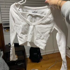 Garage Women's White V-Neck Ribbed Crop Top